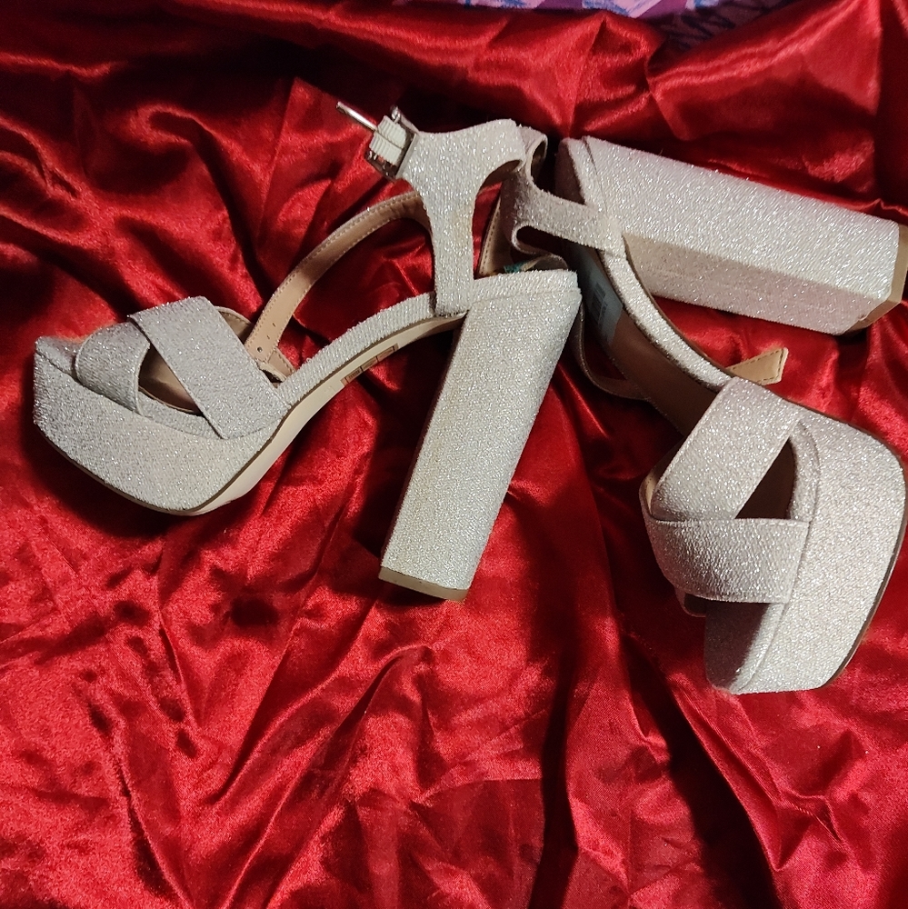 Call It Spring champagne glitter high heels